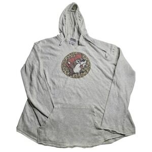 Bucee's Hooded Sweatshirt Beige Women's XL Logo Beaver Animal Print